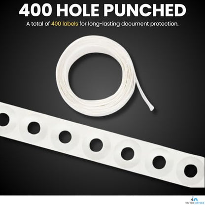 1InTheOffice Hole Punch Reinforcement Stickers, Paper Hole Reinforcement Stickers, Hole Reinforcers for Ring Binders - Sheet Hole, 20 Labels Per Sheet, White, 1/4" Diameter, 400/Pack