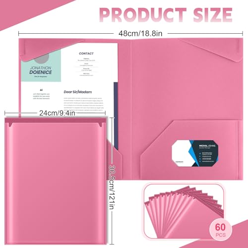 Henoyso 60 Pack Plastic Folders with Clear Front Pockets Bulk Heavy Duty File Folders with 2 Pockets and Card Slot for Student Teacher Back to School Supplies Office Presentation (Light Pink) - color: Light Pink