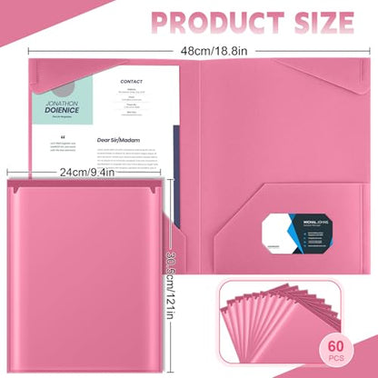 Henoyso 60 Pack Plastic Folders with Clear Front Pockets Bulk Heavy Duty File Folders with 2 Pockets and Card Slot for Student Teacher Back to School Supplies Office Presentation (Light Pink) - color: Light Pink