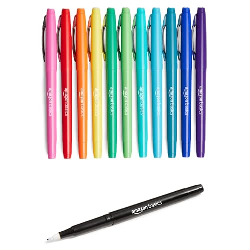 Amazon Basics Felt Tip Marker Pens, Assorted Colors, for Art Projects, Writing, Drawing, and Journaling, 12-Pack - color: Assorted Colors, size: 1 Count (Pack of 12)