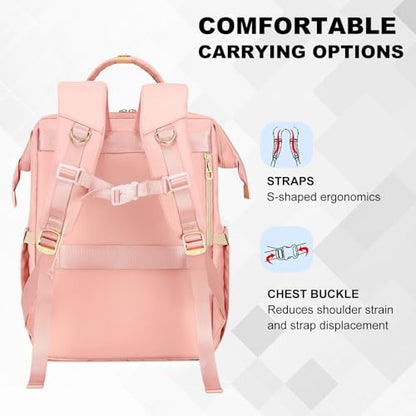 AIJIEKE Lunch Backpack for Women, 15.6 Laptop Backpack, Lunch Box, Pink | Water resistant computer bag with insulated leakproof cooler. Travel meal prep backpack for nurse, teacher, college commute - color: Pink