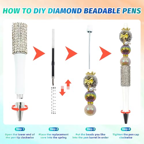 150 Pcs DIY Diamond Beadable Pen Kit - 50 Plastic Rhinestone Beaded Pens Bulk with Refills & Bags - Fancy Cute Glitter Pens for Crafting, Students & Teachers – School Supplies (White) - color: White, size: 50