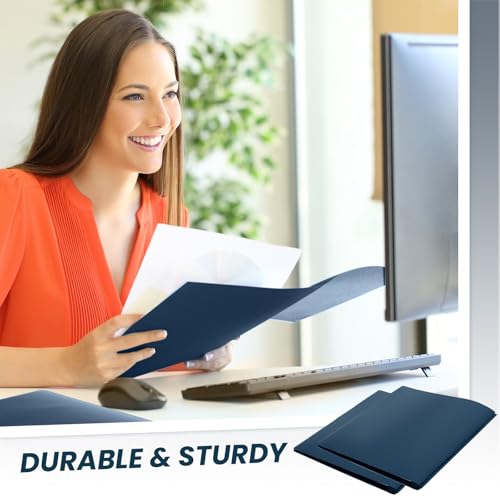 Yeaqee 30 Pcs Plastic Folders with Pockets and Prongs Plastic Folder 2 Pockets 3 Prongs with Card Slot for Office, School for Students, Teachers, Office Workers (Navy Blue) - color: Navy Blue