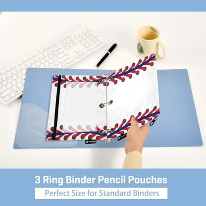 Gredecor 3 Ring Binder Pencil Pouch, Ball Softball Basebal Laces (7) Zippered Pen Case Pouches with Clear Window, 2 Pack Stylish Office & School Supplie - color: Ball Softball Basebal Laces (7)