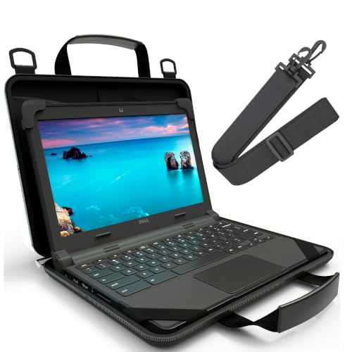 UZBL 13-14 Inch Always-on Chromebook Protective Hard Case with Adjustable Shoulder Strap and Carrying Handles - color: Black Fabric