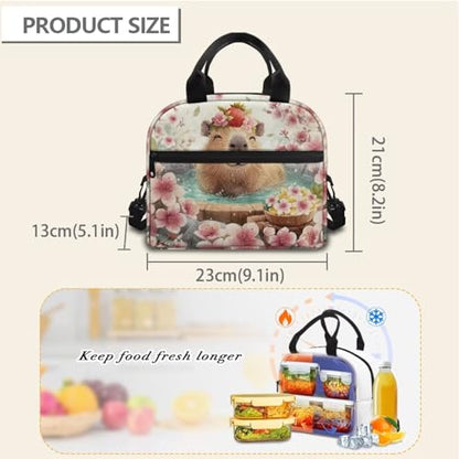 Capybara Lunch Box for Girls 8-10 Sakura One Piece Lunch Box for Boys 4-6 Preschool Meal Bag Kids 6-8 Kindergarten Toddler Children Elementary School Adjustable Shoulder Strap Portable - color: Sakura Capybara