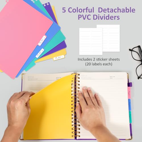 Hardcover Spiral Notebook Journal with Removable PVC Dividers - 8'' x 10'' Large 300 Page B5 Hardcover Leather College Lined Journals Notebook for Work Note Taking Office Home School Supplies, Dark purple - color: dark purple