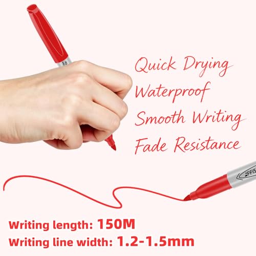 Red Permanent Marker, Fine Point Markers Quick Drying, Fade Resistant, No Smear, Waterproof, Smudge-Proof, Classroom Home Office Supplies, on Paper, Glass, Plastic, Metal, Wood, 18 Pack - color: red