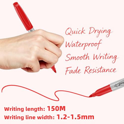 Red Permanent Marker, Fine Point Markers Quick Drying, Fade Resistant, No Smear, Waterproof, Smudge-Proof, Classroom Home Office Supplies, on Paper, Glass, Plastic, Metal, Wood, 18 Pack - color: red