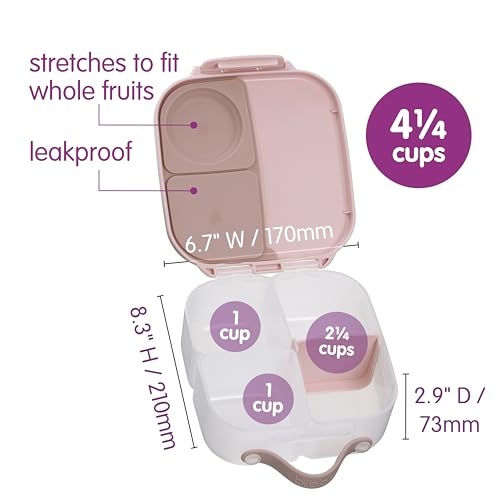b.box Mini Lunch Box Kids | 4.25 Cup Leak Proof Bento Box for Kids Ages 3+ | 3 Compartment Snack Containers, School Lunch Container, Dishwasher Safe, BPA-Free, PFAS-Free - Blush Crush - color: Blush Crush, size: 1-pack