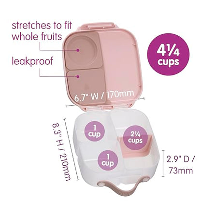 b.box Mini Lunch Box Kids | 4.25 Cup Leak Proof Bento Box for Kids Ages 3+ | 3 Compartment Snack Containers, School Lunch Container, Dishwasher Safe, BPA-Free, PFAS-Free - Blush Crush - color: Blush Crush, size: 1-pack