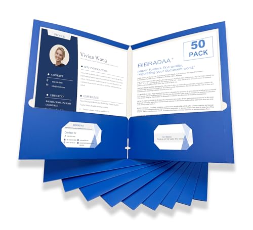 BIBRADAA® 50 Packs Blue Paper Folders with Pockets,Paper Folder Surface with Waterproofing,Letter Size,Holds 100 Plus Sheets,for School,Office,Business.(50, Dark Blue) - color: Dark Blue