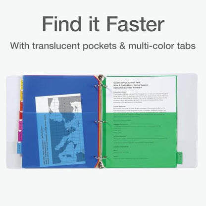 Oxford Heavy-Duty 8-Tab Plastic Binder Dividers with Insertable Tabs & Pockets for Three Ring Binders - Essential Back to School Supplies and Organization Solution, 1 Set