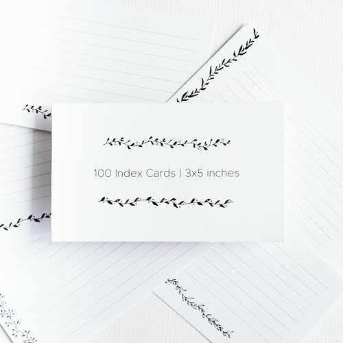 Leaf Garland Index Cards by Pure Print and Design | Floral Flash Cards Perfect For Study Sessions & Learning | 100 Cards of Premium Quality with 5 Different Designs | Black and White | 3x5 inches - color: Black and White