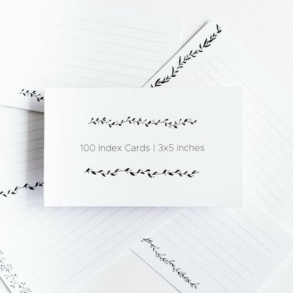 Leaf Garland Index Cards by Pure Print and Design | Floral Flash Cards Perfect For Study Sessions & Learning | 100 Cards of Premium Quality with 5 Different Designs | Black and White | 3x5 inches - color: Black and White