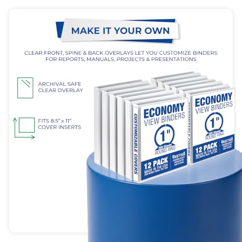 Samsill 1 Inch 3 Ring Binders, Economy Round Ring, Clear View Cover, 200 Sheet Capacity - for School, Home, Office - White, 12 Pack - color: White, size: 12-Pack, style: 1-Inch