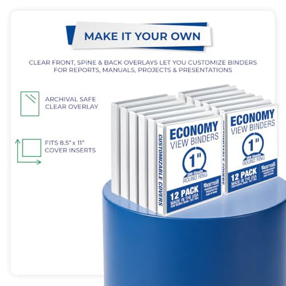 Samsill 1 Inch 3 Ring Binders, Economy Round Ring, Clear View Cover, 200 Sheet Capacity - for School, Home, Office - White, 12 Pack - color: White, size: 12-Pack, style: 1-Inch