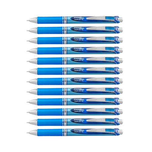 Pentel® EnerGel™ RTX Retractable Liquid Gel Pens, Fine Point, 0.5 mm, 54% Recycled, Assorted Barrel Colors, Blue Ink, Pack Of 12 Pens - color: Blue, size: 12 Count (Pack of 1)