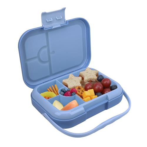 Bento Midi Lunch Box with carrying handle – 4 No-Mix Compartments | Microwave & Dishwasher Safe,Removable Tray | 900ML OZ (Blue Dark Ice) - color: Blue Dark Ice