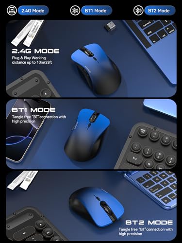 RAPIQUE Bluetooth Wireless Mouse - Dual Bluetooth & 2.4 GHz USB Receiver, Comfortable Grip, Quiet Clicks, Low Power - Multi-Device Compatibility for Laptop, MacBook, Computer, ipad(Gradient Blue) - color: Gradient Blue