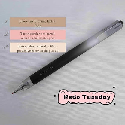 Fengtaiyuan Retractable Gel Pens, 0.5mm Bullet Point Fast Drying Black Ink, Frosted Gradient Triangular Ergonomic Barrel Writing Pens for School Exam Office Note Taking [Pack of 6] - color: BlackFRT01P6