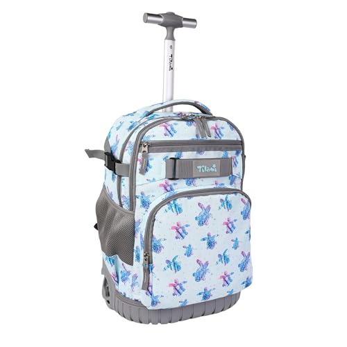 Tilami Rolling Backpack, 18 inch Shoulder Drop, Concealed Pockets and Wheel Cover, Laptop Backpack for Boys and Girls, Turtle Blue - color: Turtle Blue