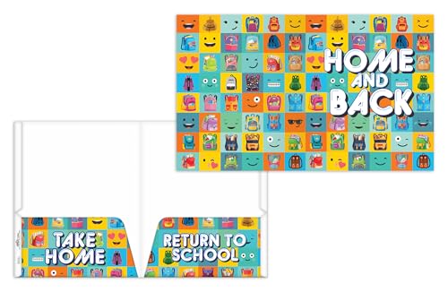 Home & Back Student Homework Folders | Classroom Organization Take-Home 2-Pocket Folder | School-to-Home Communication | Fits 8.5" x 11" Letter Paper | 14-pt Cardstock | Deep 4.5" Pockets | Set of 6