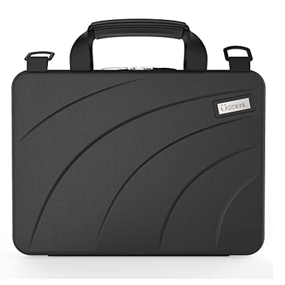 UZBL 13-14 Inch Always-on Chromebook Protective Hard Case with Adjustable Shoulder Strap and Carrying Handles - color: Black Pu