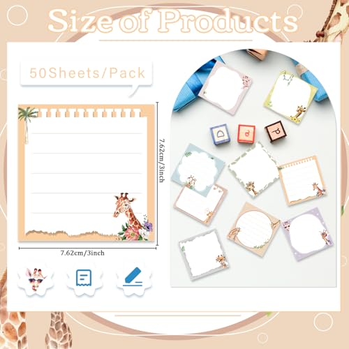 Giraffe Sticky Notes Gifts - 9 Pack Cartoon Giraffe Notepads 3x3 Inch Gifts for Women Men, Safari Animal Self-Adhesive Memo Pads Office School Supplies (450 Sheets) - style: Giraffe