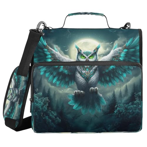 3 Ring Zipper Binder Mysterious Forest Owl Binders Bag with Shoulder Strap 500 Sheets Paper Organizer Trapper Keeper Documents Storage File Folder for School Office - color: A2846