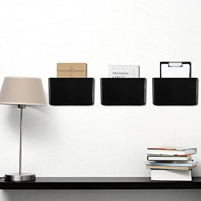 Colarr 8 Pcs Wall File Holder Organizer Plastic Wall Mount Mail Organizer with Screws Single Pocket Hanging Folder Paper Magazine Holder for Walls Office Home Classroom(Black) - color: Black