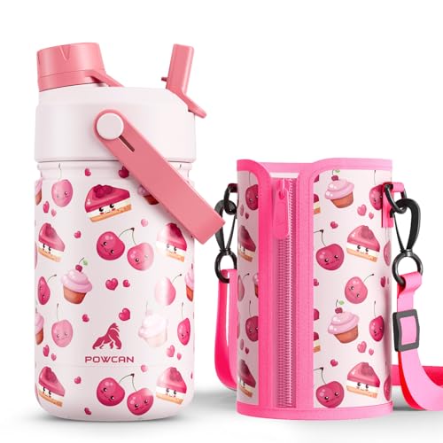 12 oz Insulated Water Bottle for Kids: 2-in-1 Straw Spout Lid, Spill-proof, BPA-Free, Easy Clean, Keep Cold 24H, Cute Patterns, Stainless Steel Cup for School, Travel, Holiday Gift (Cherry Yum Yum) - color: Cherry Yum Yum, size: 12 Ounces
