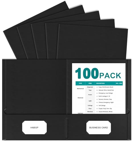 HABGP Two Pocket Folders, 100 Pack 2 Pocket Folders Fit Letter Size Paper, Black Paper File Folders with Pockets for School Office Home Business - size: 100 Pack