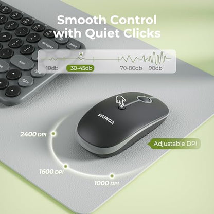 seenda Bluetooth Wireless Keyboard and Mouse Combo, COE203 Quiet Round Keycaps, 3-Device Multi-Connection, Bluetooth & 2.4G USB Receiver, Wide Compatibility with iPad/Tablet/Laptop/Mac/Windows, Black - color: Black