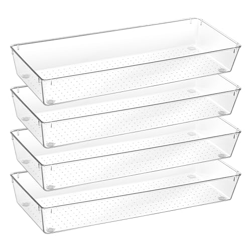 Vtopmart 4 Pack 15" X 6" Kitchen Drawer Organizers, Clear Plastic Drawer Organizer Tray, Storage Bins for Flatware, Silverware, Utensil, Cutlery