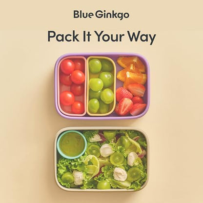 BLUE GINKGO Bento-Style Silicone Lunch Box Set, Grey Made in Korea | Leak-Resistant. Microwave Safe. Dishwasher Safe. - color: Gray