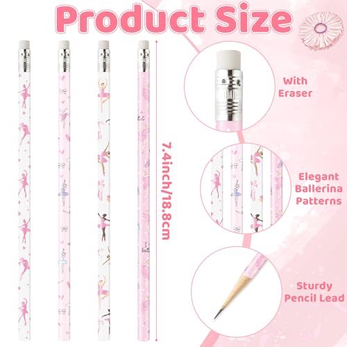 Xqumoi 60Pcs Dance Ballet Pencils with Eraser - Ballerina Theme #2 HB Pencils, School Classroom Student Rewards Back to School Office Supply Party Goodie Bag Fillers Stuffers Birthday Party Favors - style: Dance Ballet