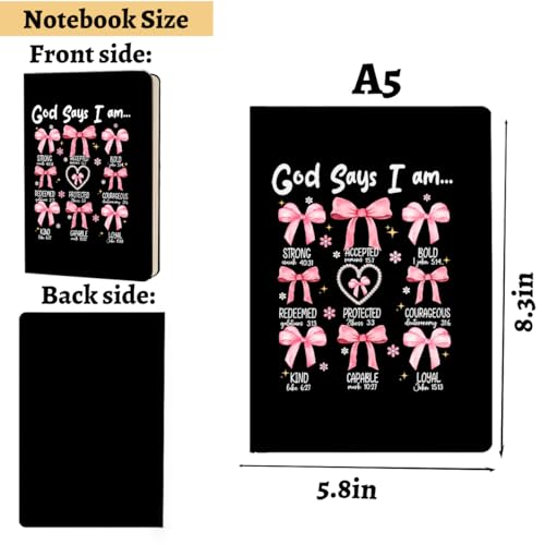 Bow Bible Verse Hard Shell Journal Notebook, Bible Verse Gifts for Women, College Ruled Notebook, Inspirational Hardcover Notebooks, Journals for Writing Note Taking 200 Sheets (5.8 x 8.3) Black - color: Multi 1161