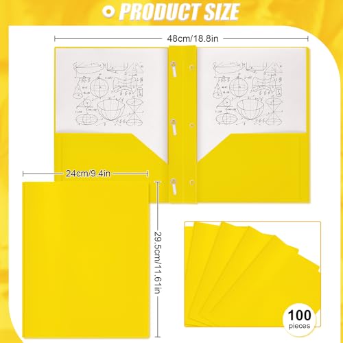 Lincia 100 Pcs Plastic Folders with Pockets and Prong Folders with Prongs 2 Pockets for Office, School for Students, Teachers, Office Workers(Yellow) - color: Yellow