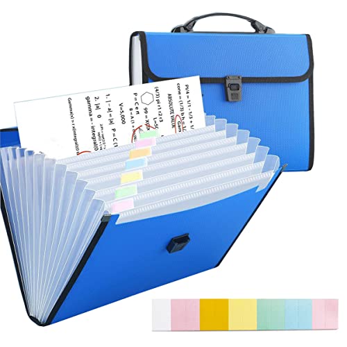 12 Pockets Letter Size/A4 Accordion File Organizer with Handle, TRANBO Expanding File Folder, Portable Paper Organizer, Expandable Plastic Document Organizer for Travel School Office - Blue - color: 12 Pockets,1 Pack Blue, size: Letter Size & A4