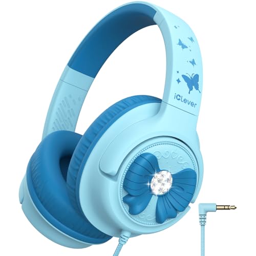 iClever C371 Kids Headphones with Cord, 85dBA Safe Sound, Over-Ear Foldable Headphones for Kids 3.5mm Jack, Boys Girls Toddlers Headphones for School Travel Chromebook Tablet iPad, Powder Blue - color: Blue Powder