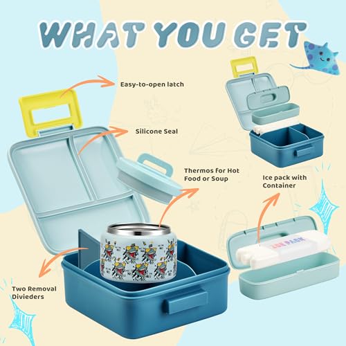 Bento Lunch Box for Kids with 8oz Soup Thermo Leak-Proof Lunch Food Containers with Snack Sauce Container for Kid Girls Boys to School (Screaming Dinosaur) - color: Cartoon Screaming Dinosaur