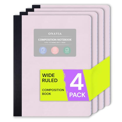 ONAVIA Pink Plastic Composition Notebook Wide Ruled 4 Pack, 160 Pages | 80 ct, 9.75 x 7.5 in, Poly Comp Books, Waterproof, Durable, Sewn Binding, School Notebooks, Students, Note Taking - color: Pink, style: 4 Pack