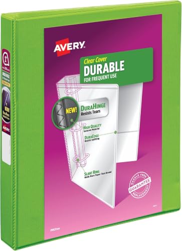 Avery Durable View 3 Ring Binder,1" Slant Rings,250-Sheet Capacity,1.4 Inch Wide Spine,Great for Home,School Supplies,Office,or Organization Needs,1 Green Binder (17832),(Pack of 6) - size: 1" (Pack of 6)