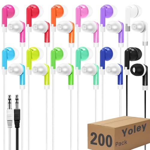 200 Packs Classroom Earbuds Bulk Headphones for Kids School Students Children, Wholesale Class Set Durable Earphones, Individually Bagged (200 Mixed) - color: Mixed Colors, size: 200 PACK