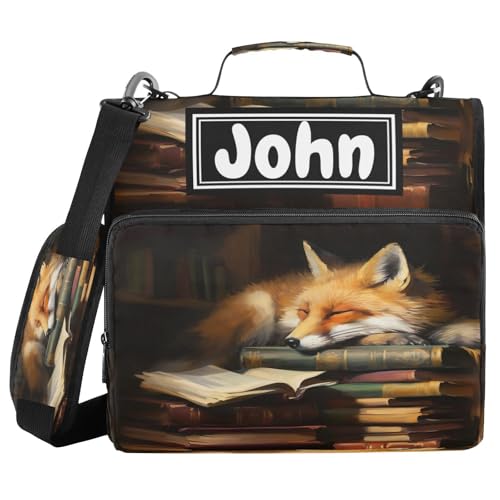 Fox Cartoon Print Custom Zipper Binder Bag 3 Ring with Shoulder Strap & Handle Personalized Binder Bag Expandable File Folder for School - color: Multi-fox Cartoon