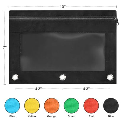 Shemira Pencil Pouch for 3 Ring Binder, 30 Pack Pencil Pouches Bulk in 6 Colors, Binder Pencil Pouch with Smooth Zipper, Zipper Pencil Pouches, 3 Ring Binder Pencil Pouches, Clear Window Pencil Case - color: Multicolor