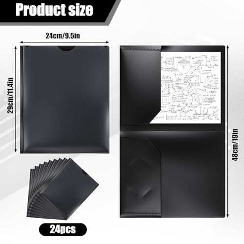 24 Pcs Plastic Folders with Front Clear Pocket and Business Card Holder 2 Pocket Heavy Duty Folders Plastic Letter Size Paper for Business School Office Supplies - color: Black