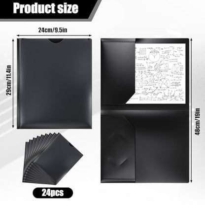24 Pcs Plastic Folders with Front Clear Pocket and Business Card Holder 2 Pocket Heavy Duty Folders Plastic Letter Size Paper for Business School Office Supplies - color: Black