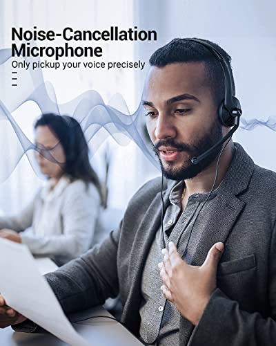 BINNUNE Wired Headphones with Microphone Headset - 3.5mm On-Ear Computer Headphones with Noise Cancelling Microphone for PC Laptop Home Office Online Class Skype Zoom Meetings Chat,Lightweight